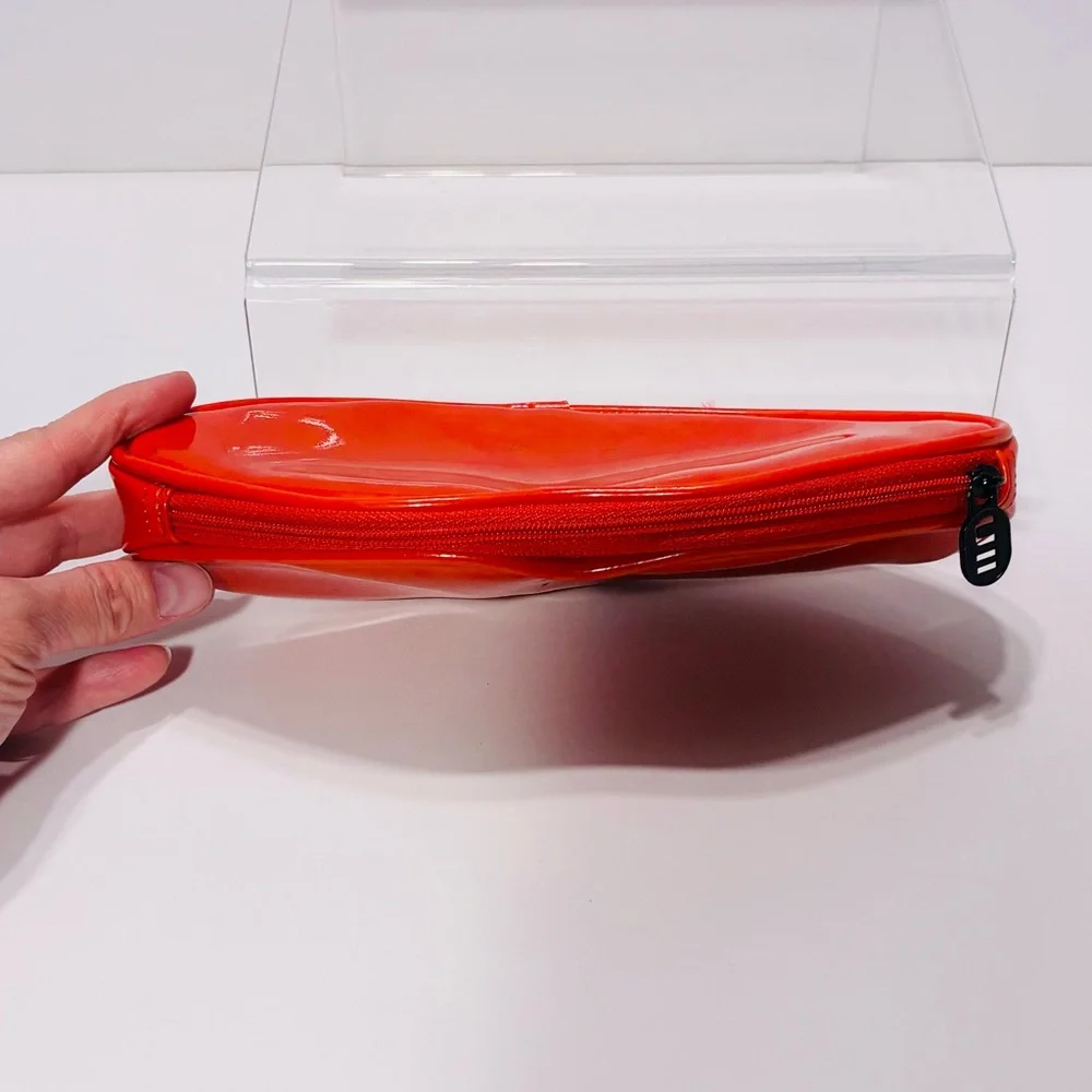 90s Ultima II Revlon Red Patent Lip Shaped Cosmetic Bag Vintage Korea 8.5”x3.5”